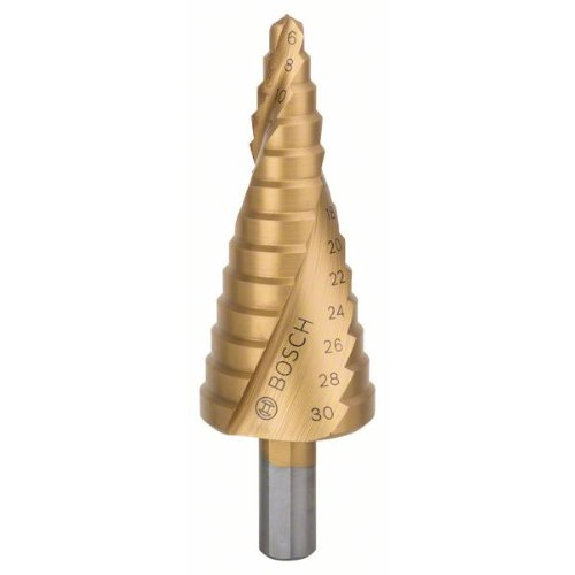 Stufenbohrer HSS-TiN, 6 - 30 mm, 10 mm, 93,5 mm, 13 Stufen-Beschreibung lesen