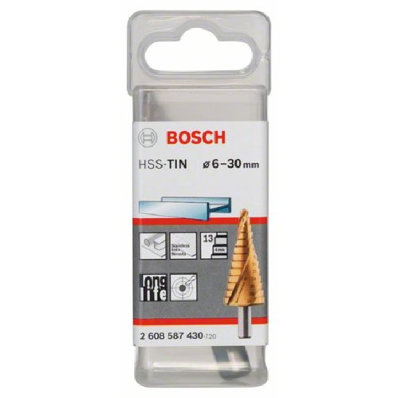 Stufenbohrer HSS-TiN, 6 - 30 mm, 10 mm, 93,5 mm, 13 Stufen-Beschreibung lesen