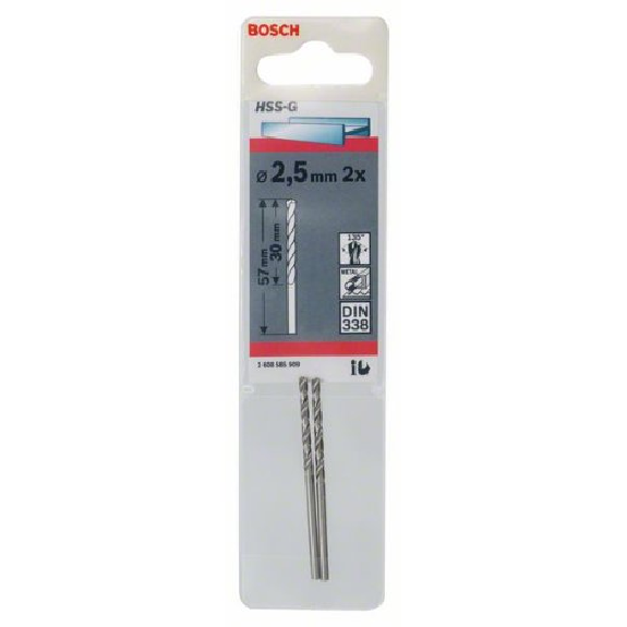 Metallbohrer HSS-G, DIN 338, 2,5 x 30 x 57 mm, 2er-Pack-Beschreibung lesen
