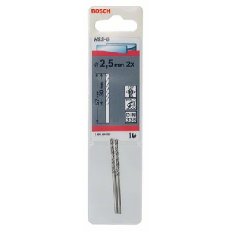 Metallbohrer HSS-G, DIN 338, 2,5 x 30 x 57 mm, 2er-Pack-Beschreibung lesen
