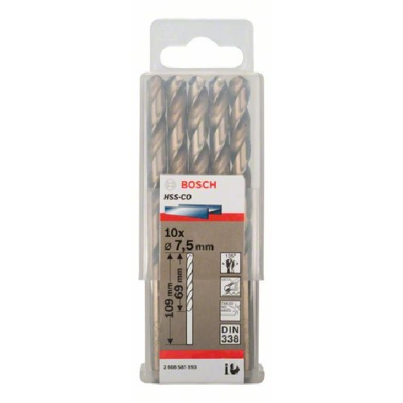 Metallbohrer HSS-Co, DIN 338, 7,5 x 69 x 109 mm, 10er-Pack-Beschreibung lesen