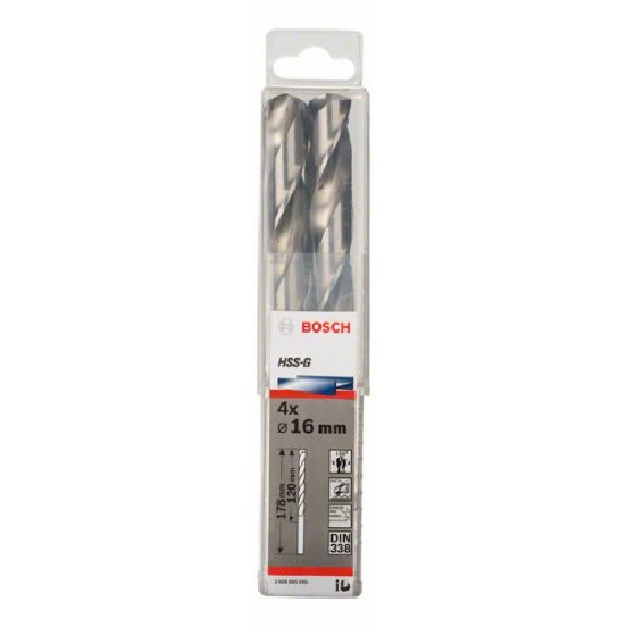 Metallbohrer HSS-G, DIN 338 mit reduziertem Schaft, 16 x 120 x 178 mm, 4er-Pack-Beschreibung lesen