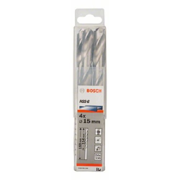 Metallbohrer HSS-G, DIN 338 mit reduziertem Schaft, 15 x 114 x 169 mm, 4er-Pack-Beschreibung lesen