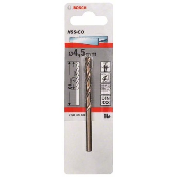 Metallbohrer HSS-Co, DIN 338, 4,5 x 47 x 80 mm, 1er-Pack-Beschreibung lesen