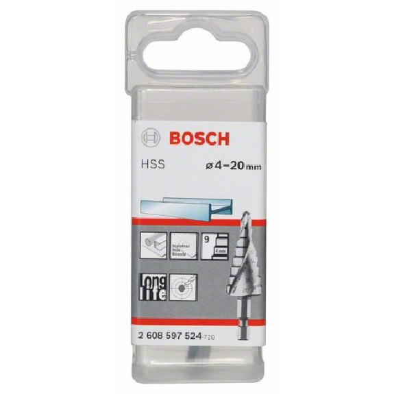 Stufenbohrer HSS, Sechskantschaft, 4 - 20 mm, 1/4", 70,5 mm, 9 Stufen-Beschreibung lesen