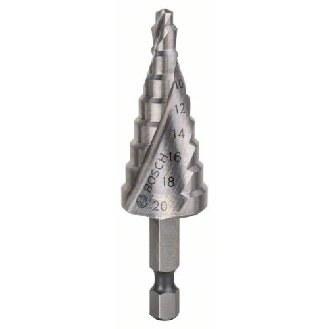 Stufenbohrer HSS, Sechskantschaft, 4 - 20 mm, 1/4", 70,5 mm, 9 Stufen-Beschreibung lesen