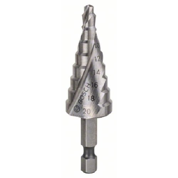 Stufenbohrer HSS, Sechskantschaft, 4 - 20 mm, 1/4", 70,5 mm, 9 Stufen-Beschreibung lesen