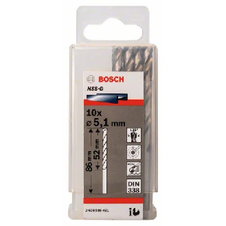 Metallbohrer HSS-G, DIN 338, 5,1 x 52 x 86 mm, 10er-Pack-Beschreibung lesen