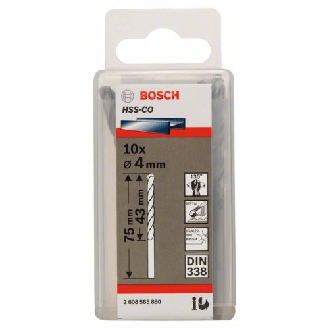 Metallbohrer HSS-Co, DIN 338, 4 x 43 x 75 mm, 10er-Pack-Beschreibung lesen