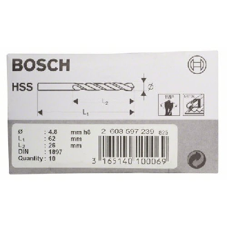 Karosseriebohrer HSS-R, DIN 1897, 4,8 x 26 x 62 mm-Beschreibung lesen