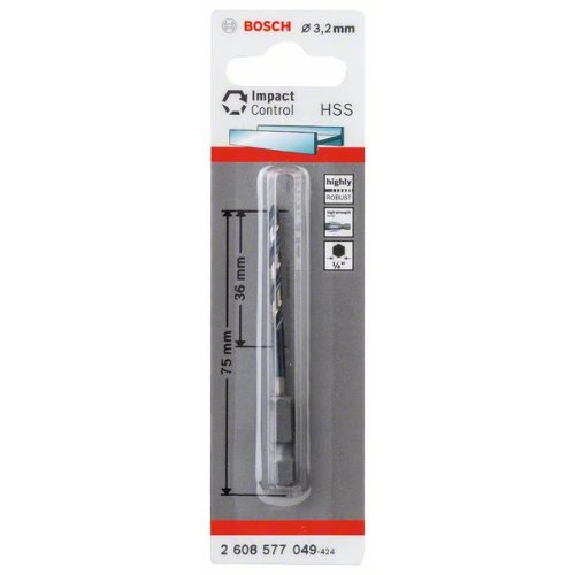 HSS Spiralbohrer Impact Control mit Sechskantschaft, 3,2 x 36 x 75 mm, 1er-Pack-Beschreibung lesen