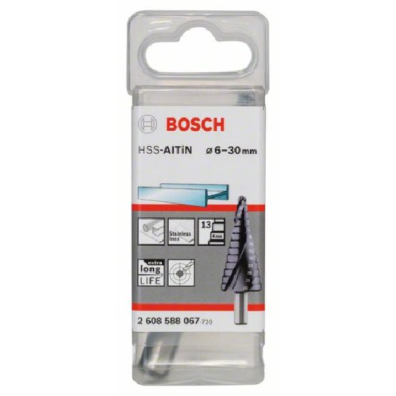 Stufenbohrer HSS-AlTiN, 6 - 30 mm, 10 mm, 93,5 mm, 13 Stufen-Beschreibung lesen