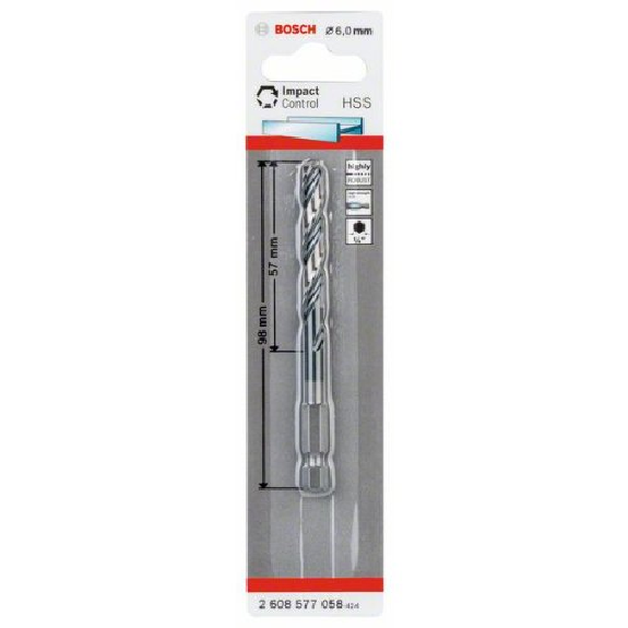 HSS Spiralbohrer Impact Control mit Sechskantschaft, 6 x 57 x 98 mm, 1er-Pack HSS Spiralbohrer Impact Control mit Sechskantschaft, 6 x 57 x 98 mm, 1er-Pack-Beschreibung lesen