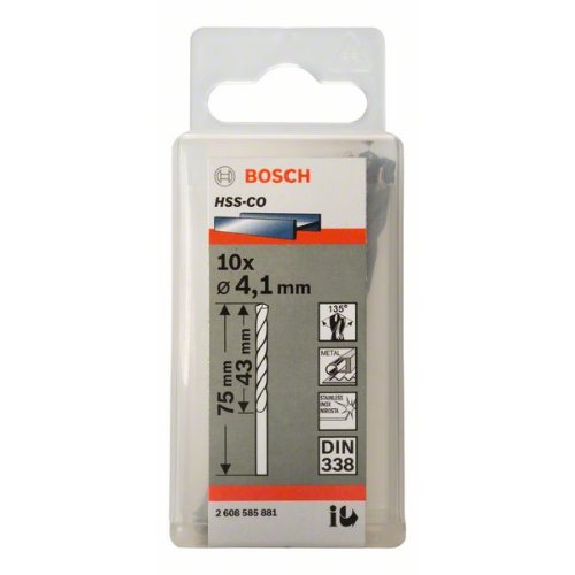 Metallbohrer HSS-Co, DIN 338, 4,1 x 43 x 75 mm, 10er-Pack-Beschreibung lesen