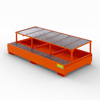 Bac de récupération pour 3 citernes IBC en acier de 1000 litres - Orange-Lire la description