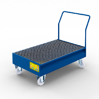Bac de récupération mobile pour 2 fûts en acier de 200 litres - Bleu-Lire la description