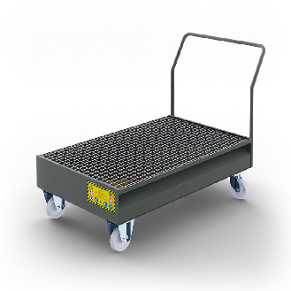 Bac de récupération mobile pour 2 fûts en acier de 200 litres - Gris-Lire la description
