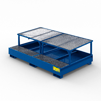 Bac de récupération pour 2 citernes IBC en acier de 1000 litres - Bleu-Lire la description