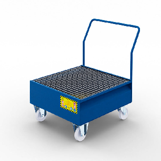 Bac de récupération mobile pour 1 fût en acier de 200 litres - Bleu-Lire la description