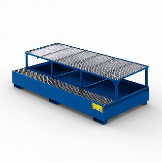 Bac de récupération pour 3 citernes IBC en acier de 1000 litres - Bleu-Lire la description
