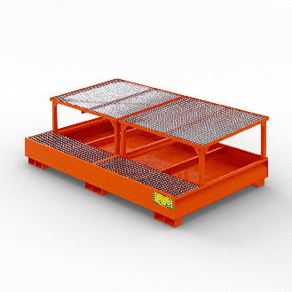 Bac de récupération pour 2 citernes IBC en acier de 1000 litres - Orange-Lire la description
