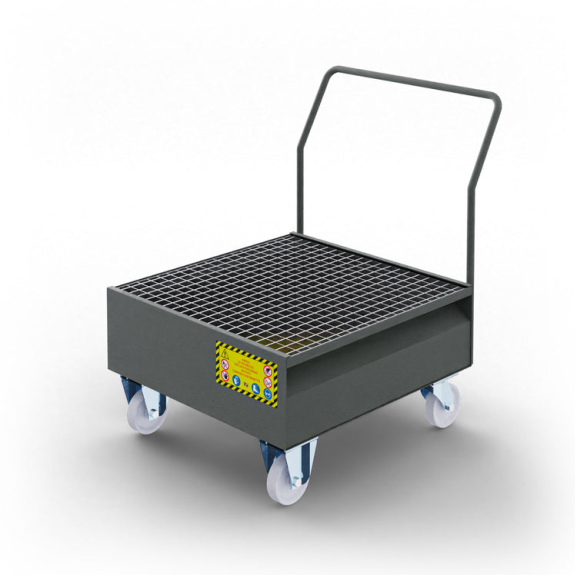 Carrello con vasca di raccolta in acciaio per 1 fusto da 200 litri-Leggi tutto