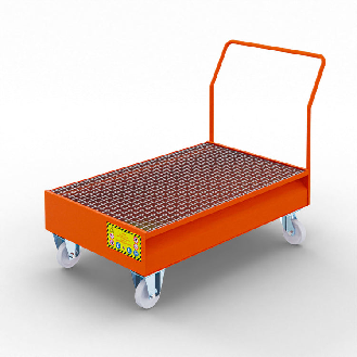 Bac de récupération mobile pour 2 fûts en acier de 200 litres - Orange-Lire la description