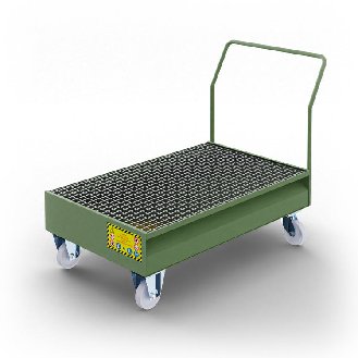 Bac de récupération mobile pour 2 fûts en acier de 200 litres - Vert-Lire la description