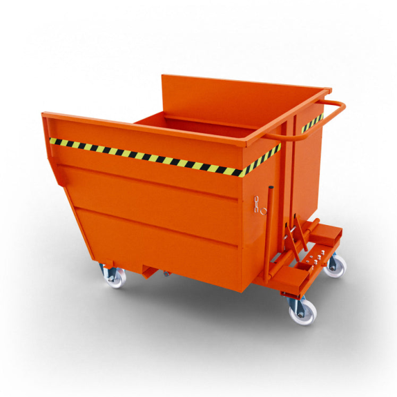 Benna ribaltabile con ruote da 1350 lt- Arancione-Leggi tutto