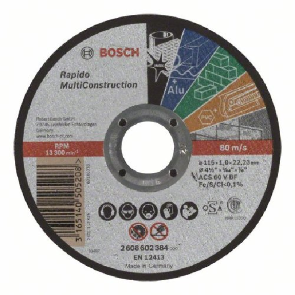 Disque à tronçonner droit Rapido Multi Construction ACS 60 V BF, 115 mm, 1,0 mm-Leggi tutto
