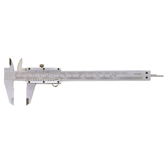 Taschen-Messschieber 0-150mm mit Feststellschraube und Nonius 1/128" Oben und 1/20-39 mm Unten-Beschreibung lesen