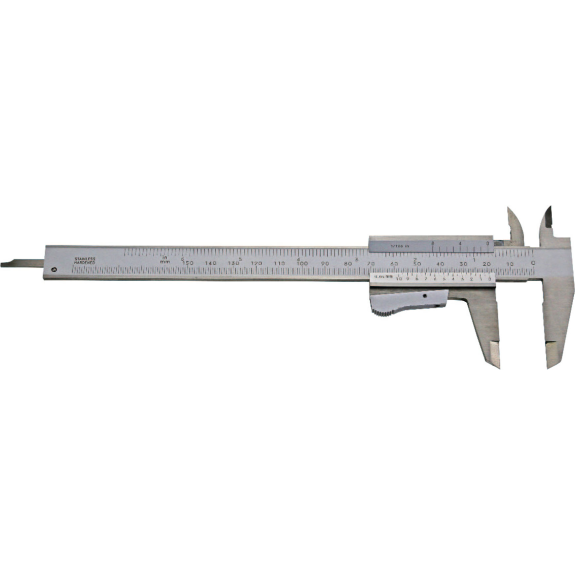 Pied à coulisse de poche pour gauchers 0-150 mm, vernier 1/128" en haut et 1/20-39 mm en bas avec verrouillage momentané-Leggi tutto