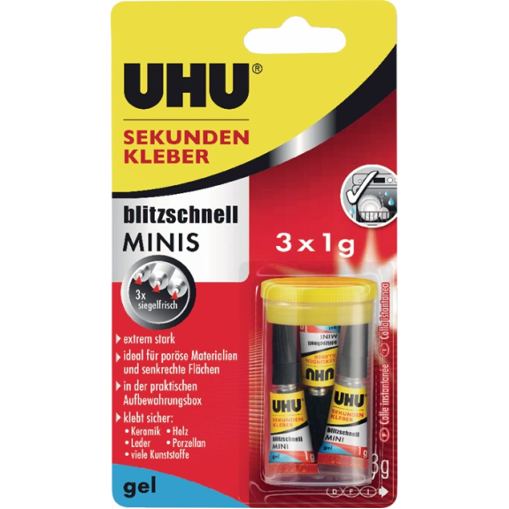 Sekundenkleber blitzschnell MINIS Gel 3x 1g farblos Tube-Beschreibung lesen