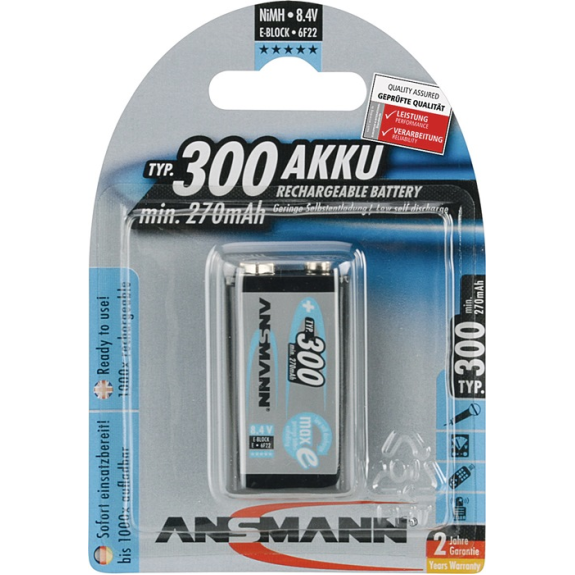 Akkuzelle 9 V 300 mAh 9-V-E-Block 6F22 1 1St./Blister Akkuzelle 9 V 300 mAh 9-V-E-Block 6F22 1 1St./Blister-Beschreibung lesen