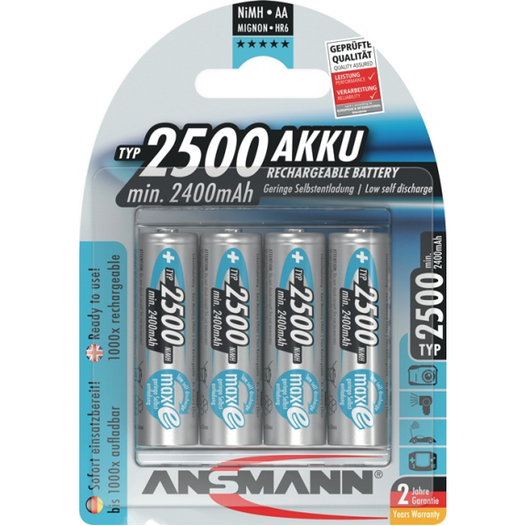 Akkuzelle maxE 1,2 V 2500 mAh R6-AA-Mignon HR6 4 4St./Blister-Lire la description