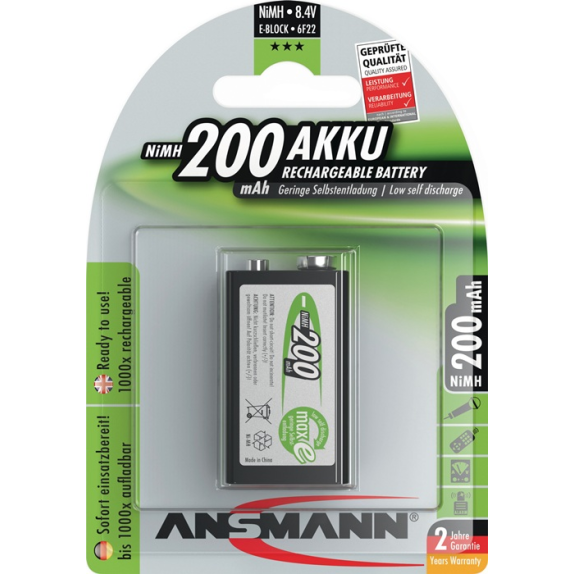 Akkuzelle maxE 8,4 V 200 mAh 9V E-Block HR9V 1 1St./Blister-Beschreibung lesen
