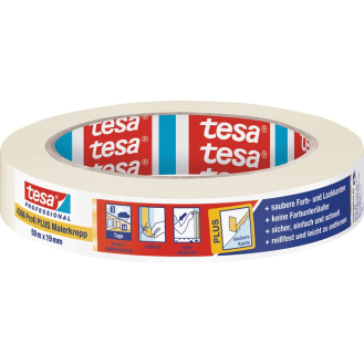Malerkreppband 4306 Profi PLUS leicht gekreppt hellbeige L.50m B.19mm Rl.-Beschreibung lesen