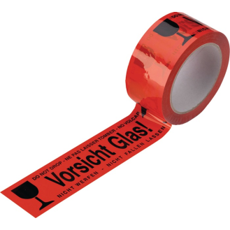 Warnklebeband PVC PVC,Vorsicht Glas L.66 m,B.48mm rot Rl.-Beschreibung lesen