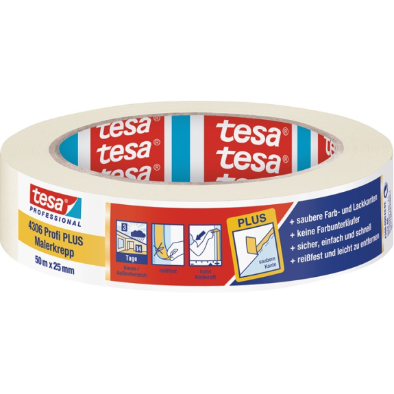 Ruban de masquage pour peintre 4306 Profi PLUS légèrement crêpé beige clair L.50m l.25mm Rl.-Leer más