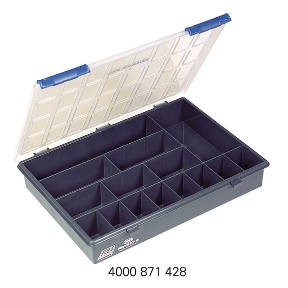 Boîte d'assortiment L338xP261xH57mm 15 compartiments transparent bleu foncé-Leggi tutto
