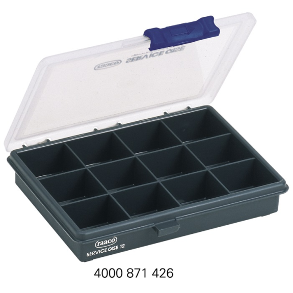 Boîte d'assortiment L175xP143xH32mm 12 compartiments transparent bleu foncé-Lire la description