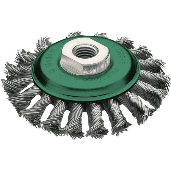 Zopfkegekbürste D.100mm Gew.Drahtstärke 0,5mm VA 12mm 15000min-¹ Zopfkegekbürste D.100mm Gew.Drahtstärke 0,5mm VA 12mm 15000min-¹-Beschreibung lesen
