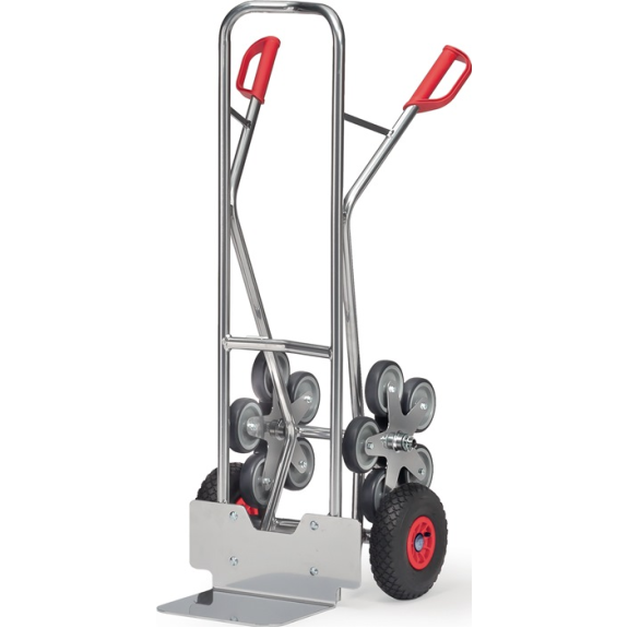 Carretilla de escalera H.1300mm Pala L250xW320mm Alu. Ruedas neumáticas/estrella de 5 brazos-Leer más
