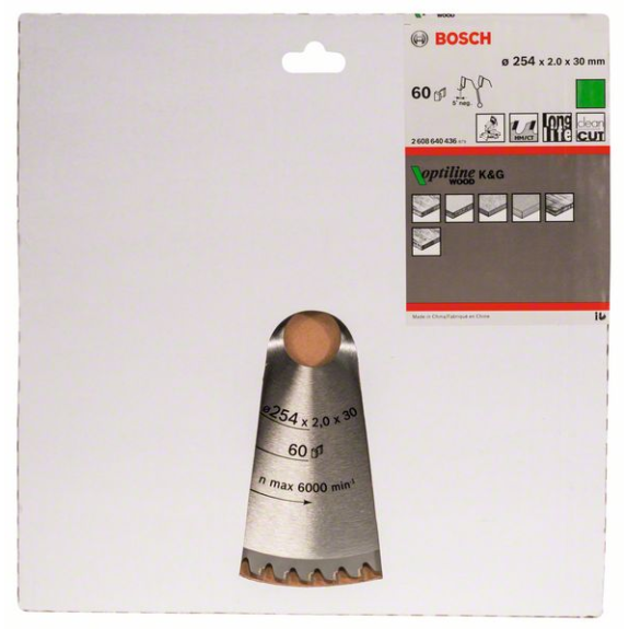 Kreissägeblt Optiline Wood AD 254mm Z.60 WZ/N Bohr.30mm Schnitt-B.2,0mm Kreissägeblt Optiline Wood AD 254mm Z.60 WZ/N Bohr.30mm Schnitt-B.2,0mm-Beschreibung lesen