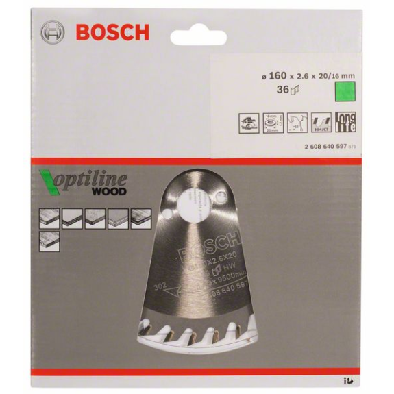Kreissägeblt Optiline Wood AD 160mm Z.36 WZ Bohr.20mm Schnitt-B.2,6mm-Beschreibung lesen