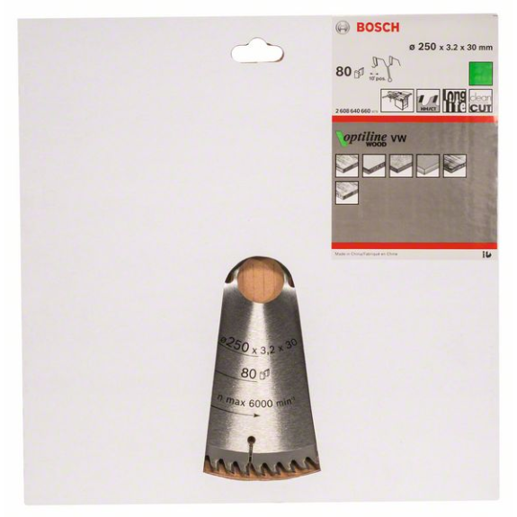 Kreissägeblt Optiline Wood AD 250mm Z.80 VW Bohr.30mm Schnitt-B.3,2mm-Beschreibung lesen