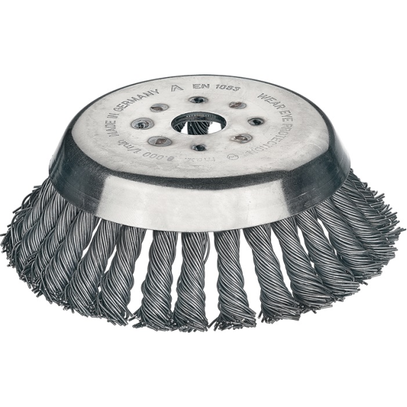 Kegelbürste D.180mm Drahtstärke 0,5mm STA 14mm Bohr.20mm 8000min-¹-Beschreibung lesen