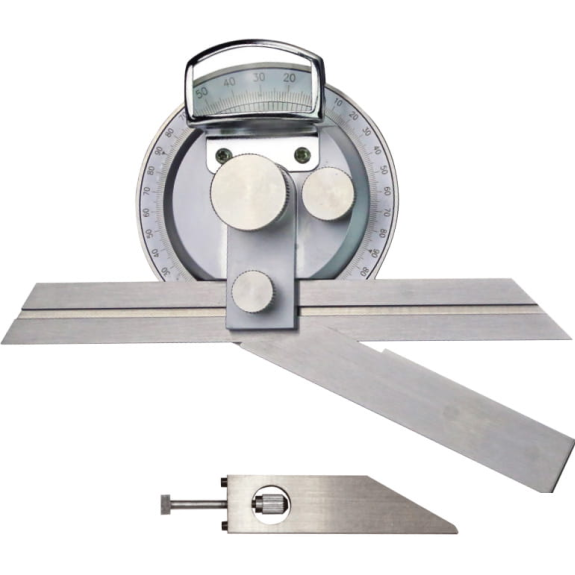 Universal-Winkelmessgerät mit Zusatzwinkel für kleinere Winkel 4x90° mit Lupe und Schiene 200mm-Beschreibung lesen