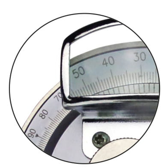 Universal-Winkelmessgerät mit Zusatzwinkel für kleinere Winkel 4x90° mit Messuhr und Schiene 150mm-Beschreibung lesen