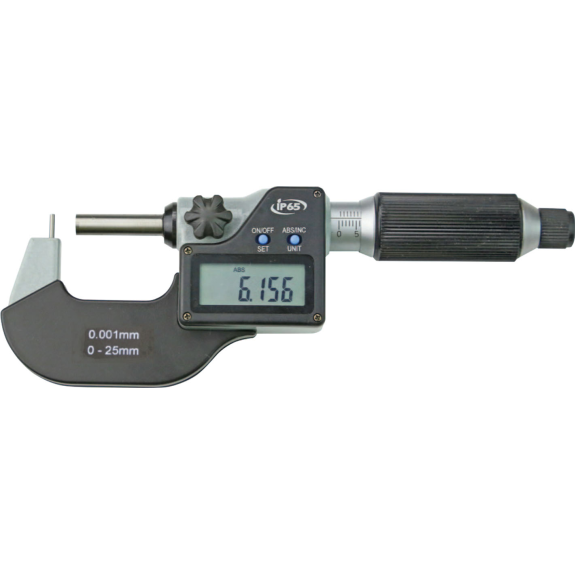 Digital Rohrwanddicken-Messschraube 0-25mm und Messflächen ballig+flach mit HM-Messflächen-Beschreibung lesen